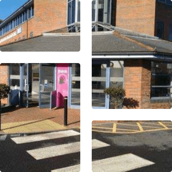 Photo montage of interior and exterior buildings