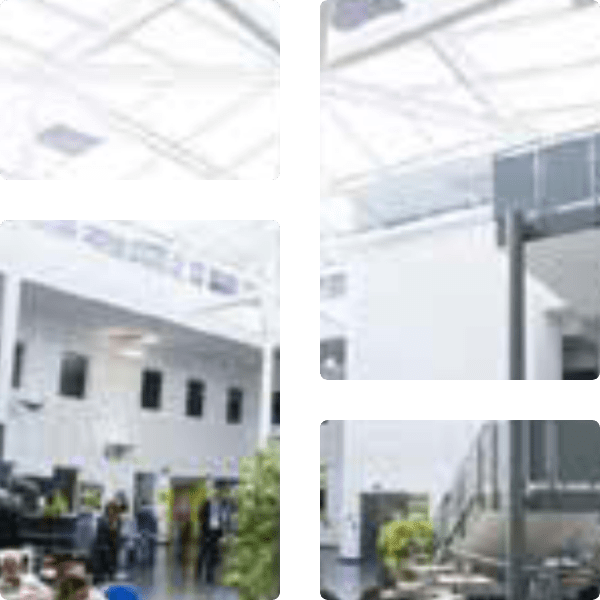 Photo montage of interior and exterior buildings