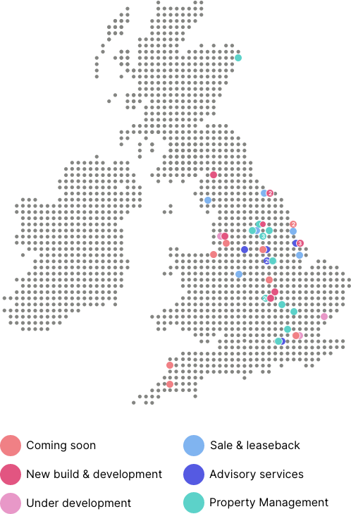 Map of the UK with the Case studies placed on the map