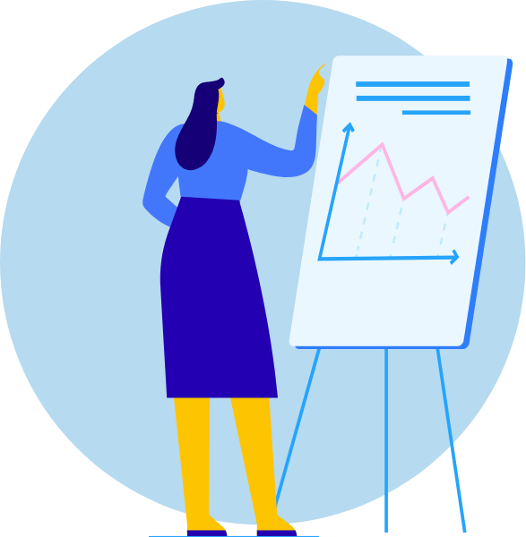 illustration of a women by a flip chart